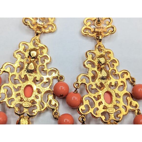 Kenneth Jay Lane KJL Couture Chandelier Statement Runway Orange Gold Earrings - Picture 6 of 9